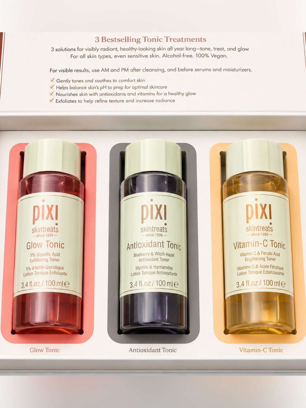 NEW Pixi Skintreats Tonic Trio Gift Set Glow Vitamin-C Antioxidant